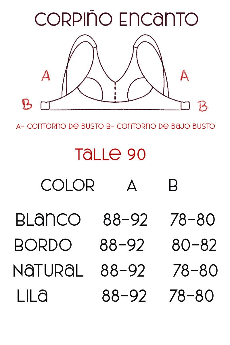Tabla de medidas Corpiño Encanto Puntilla - Qué Tupé