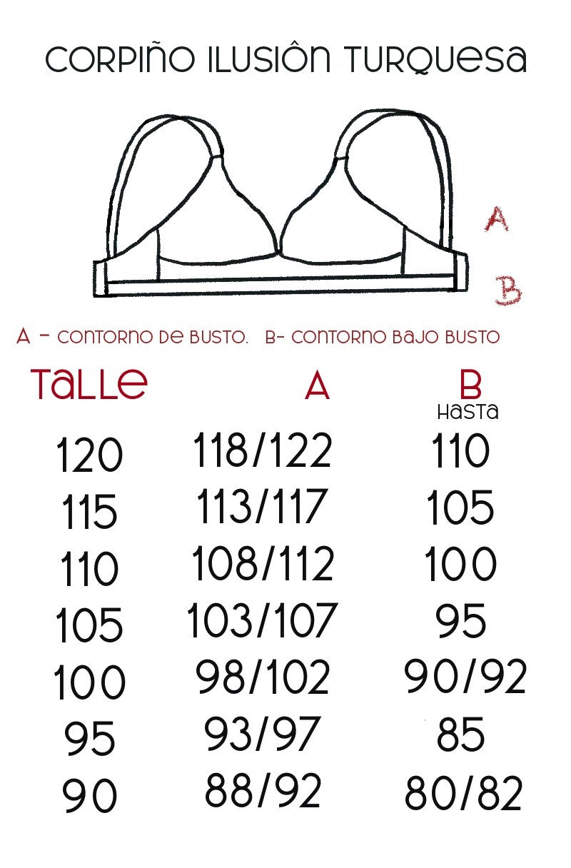 Guía de talles Corpiño Ilusión algodón turquesa – Qué Tupé