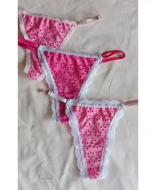Bombacha Tanga Broderie Rosa