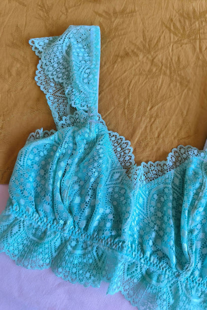 Detalle puntilla y bretel Bralette Ada verde agua – Qué Tupé
