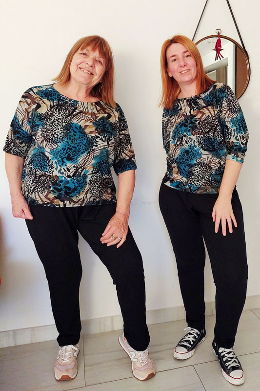 Conjunto homewear buzo lanilla estampada y pantalon negro largo morley