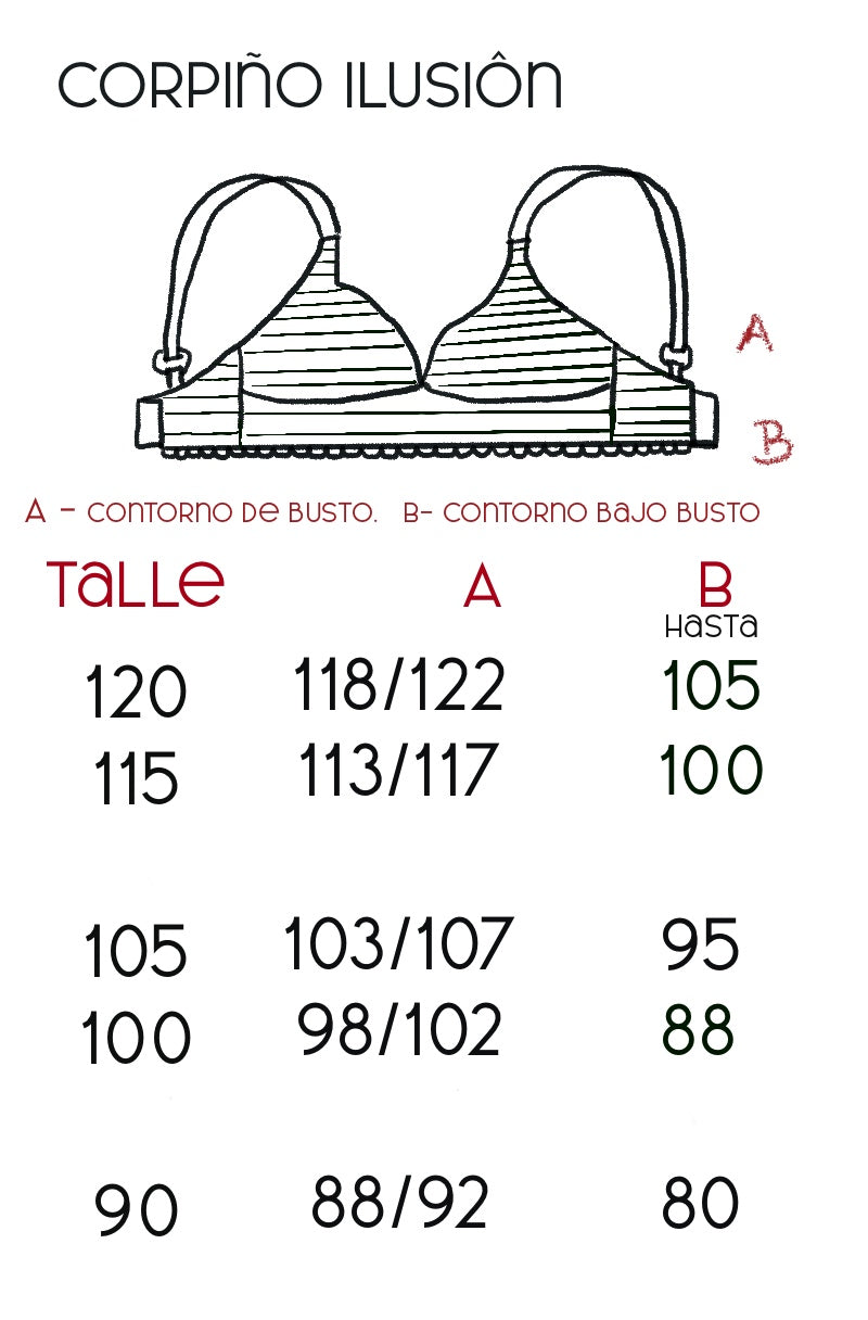 Guía de talles Corpiño Ilusión microfibra y algodón – Qué Tupé