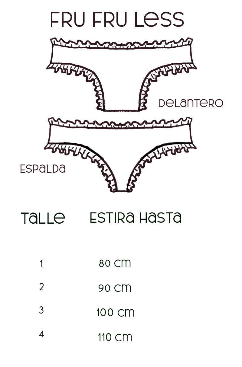 Guía de talles Pack Fru Fru Pradera talles 1 al 4 – Qué Tupé