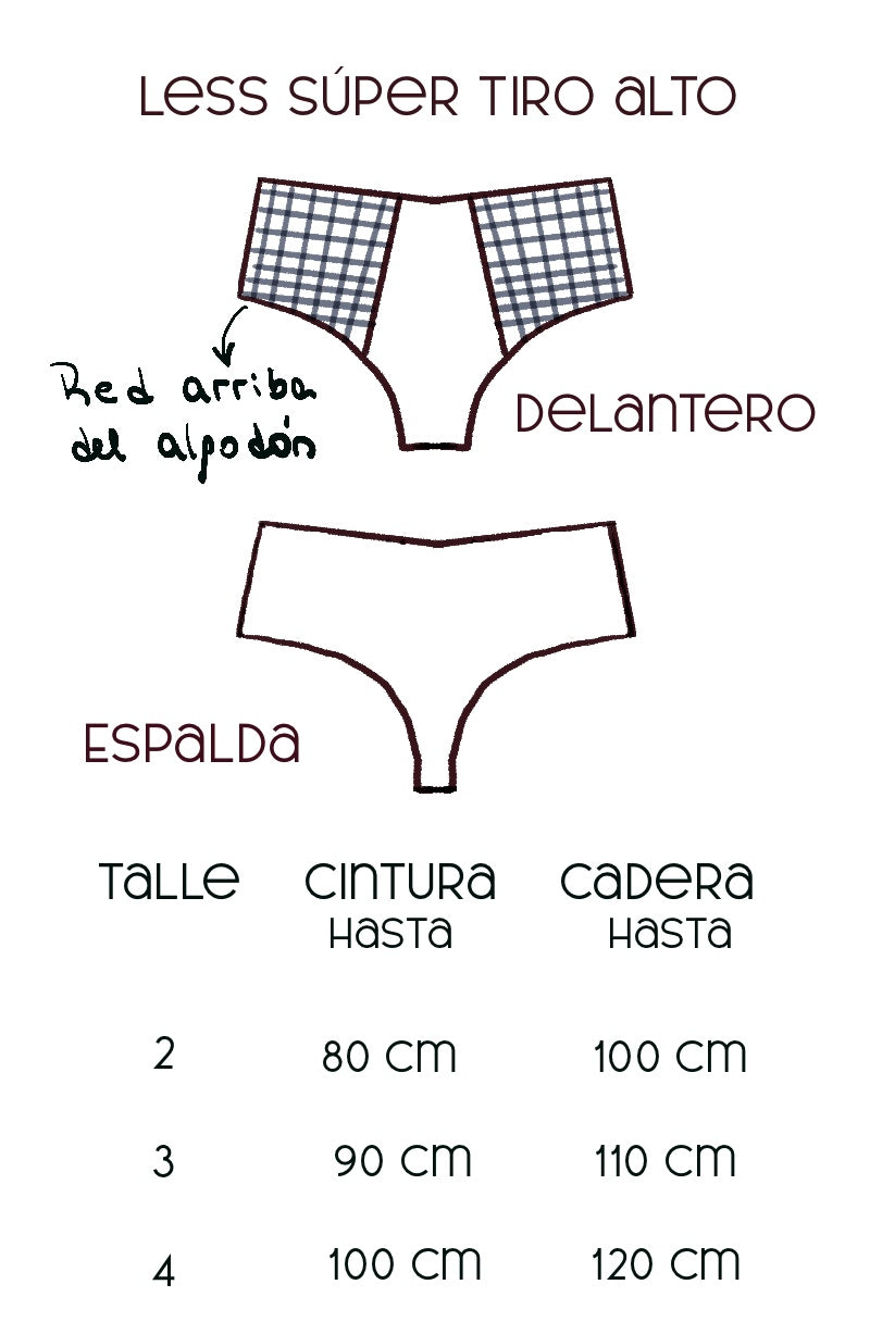Tabla de medidas bombacha algodón tiro alto.