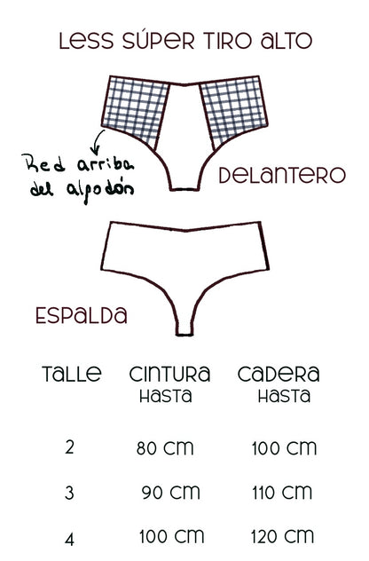 Tabla de medidas bombacha algodón tiro alto.