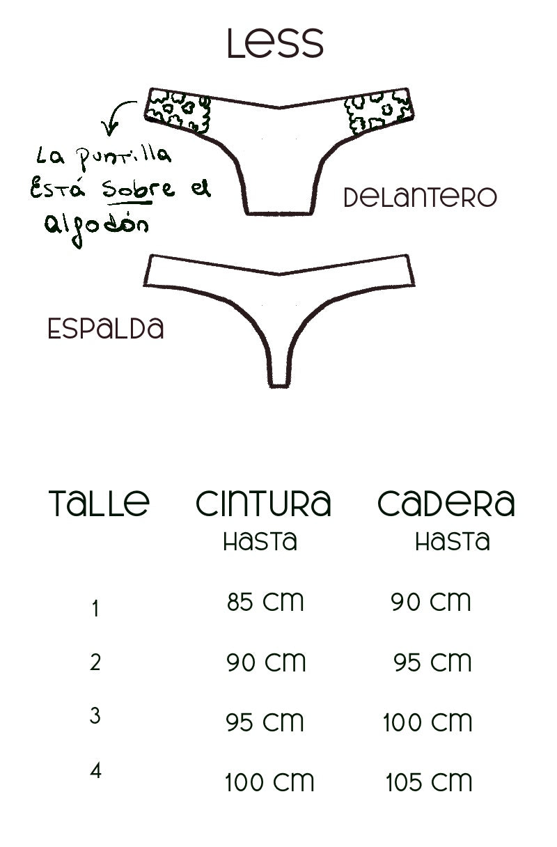Tabla de medidas bombacha cola less algodón