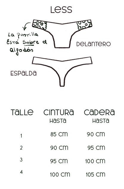 Tabla de medidas bombacha cola less algodón