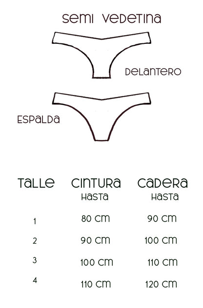 Tabla de medidas bombacha algodón turquesa. Tiro medio.