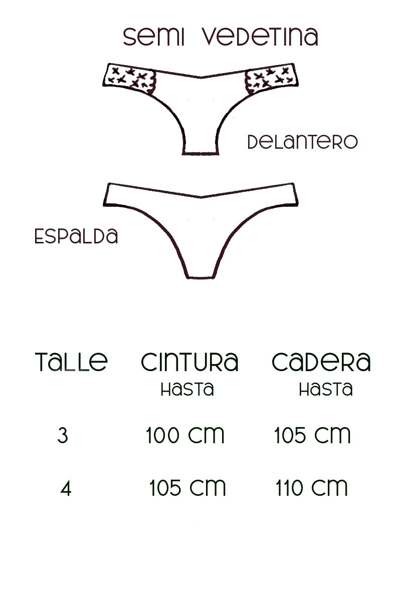 Tabla de medidas bombacha vedetina algodón 