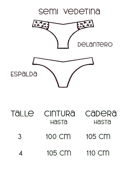 Tabla de medidas bombacha vedetina algodón 