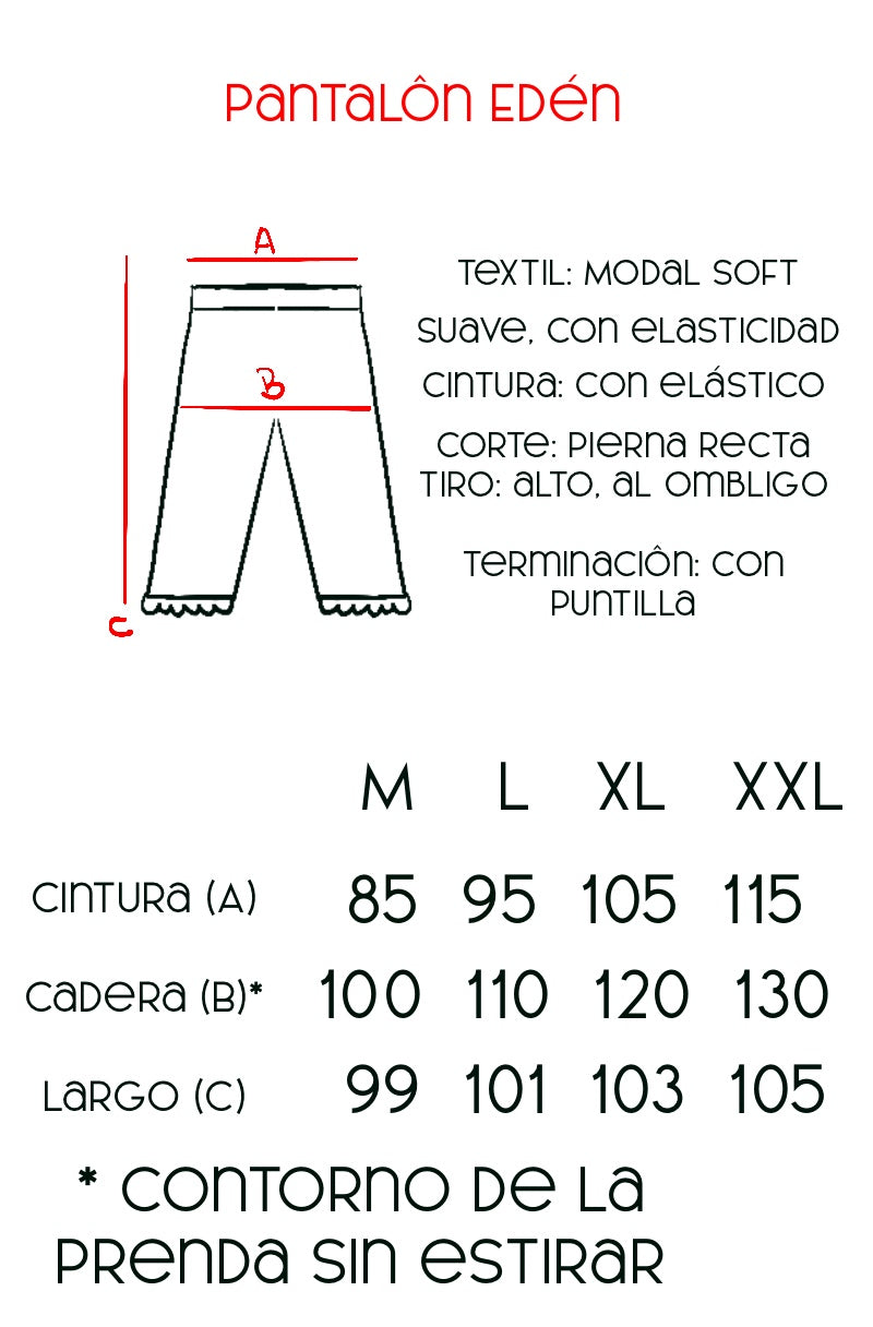 Guía de talles pantalón Pijama Edén corte holgado – Qué Tupé