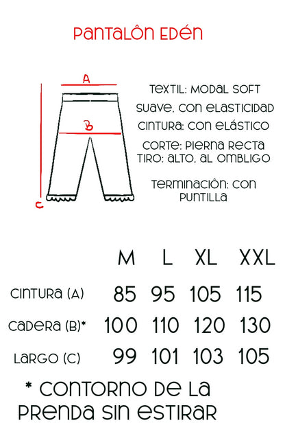 Guía de talles pantalón Pijama Edén corte holgado – Qué Tupé
