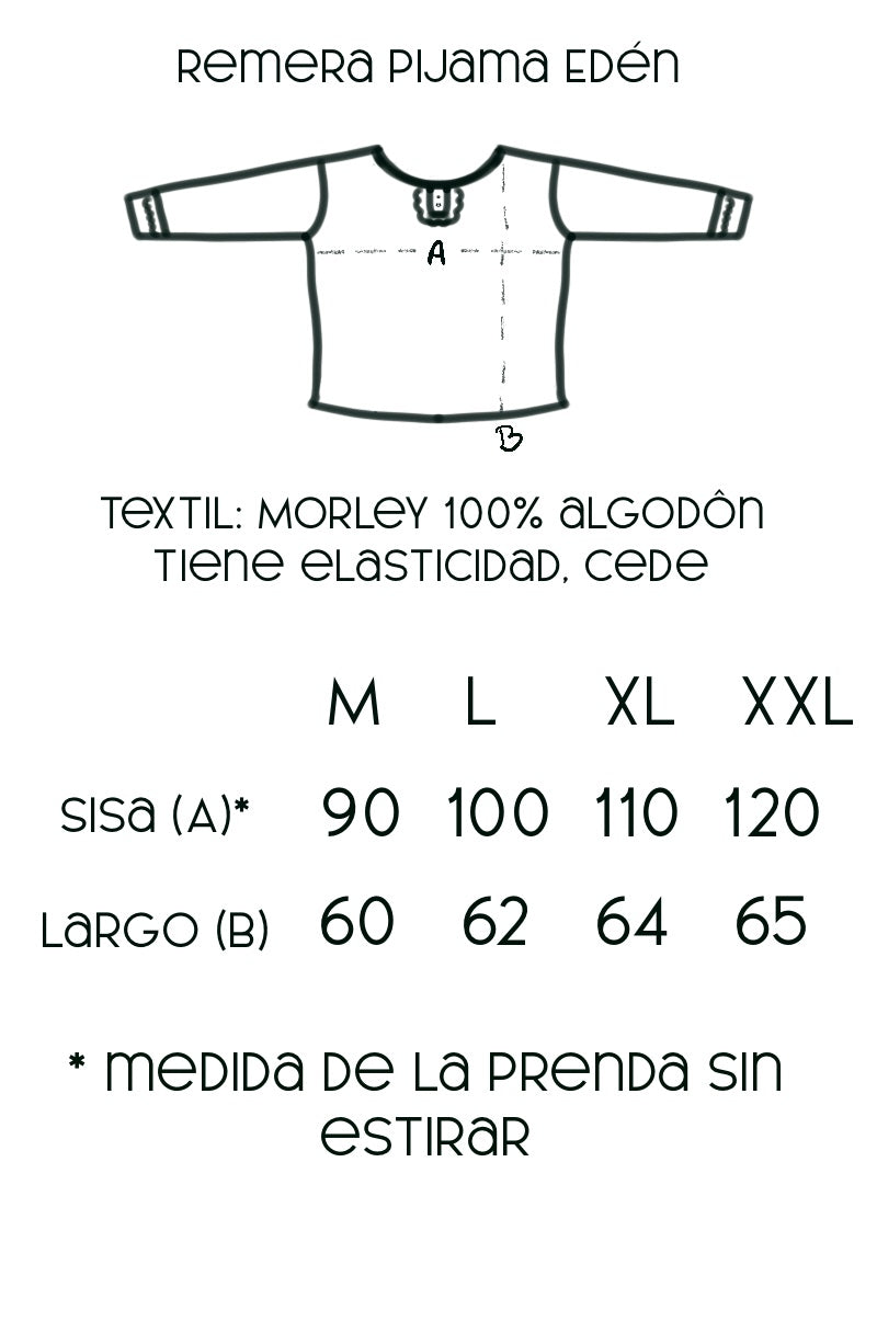 Guía de talles remera Pijama Edén corte holgado – Qué Tupé