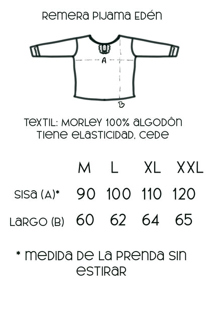 Guía de talles remera Pijama Edén corte holgado – Qué Tupé