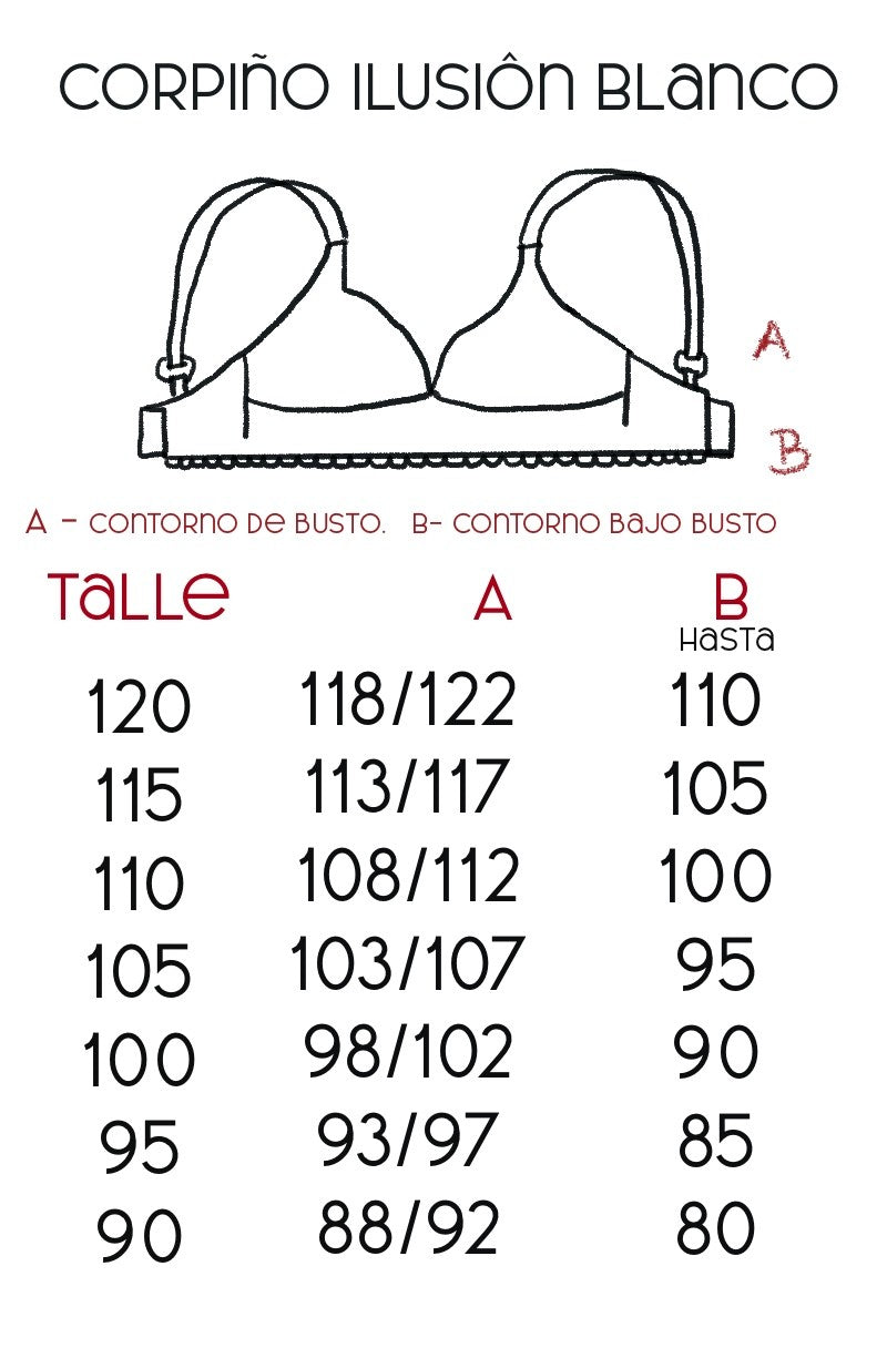 Guía de talles Corpiño Ilusión algodón blanco – Qué Tupé