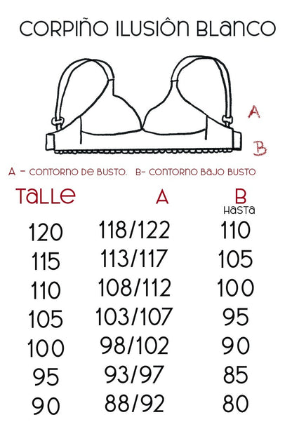 Guía de talles Corpiño Ilusión algodón blanco – Qué Tupé