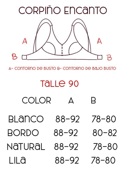 Tabla de medidas Corpiño Encanto Puntilla - Qué Tupé