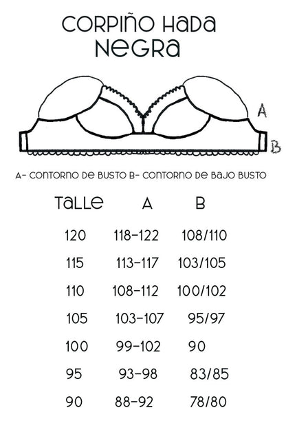 Guía de talles Corpiño Hada negro plata – Qué Tupé