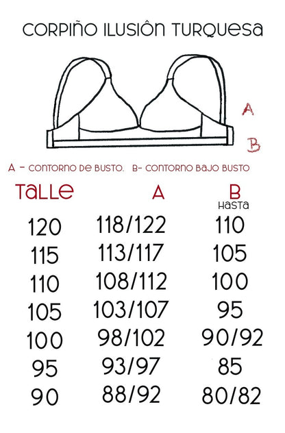 Guía de talles Corpiño Ilusión algodón turquesa – Qué Tupé