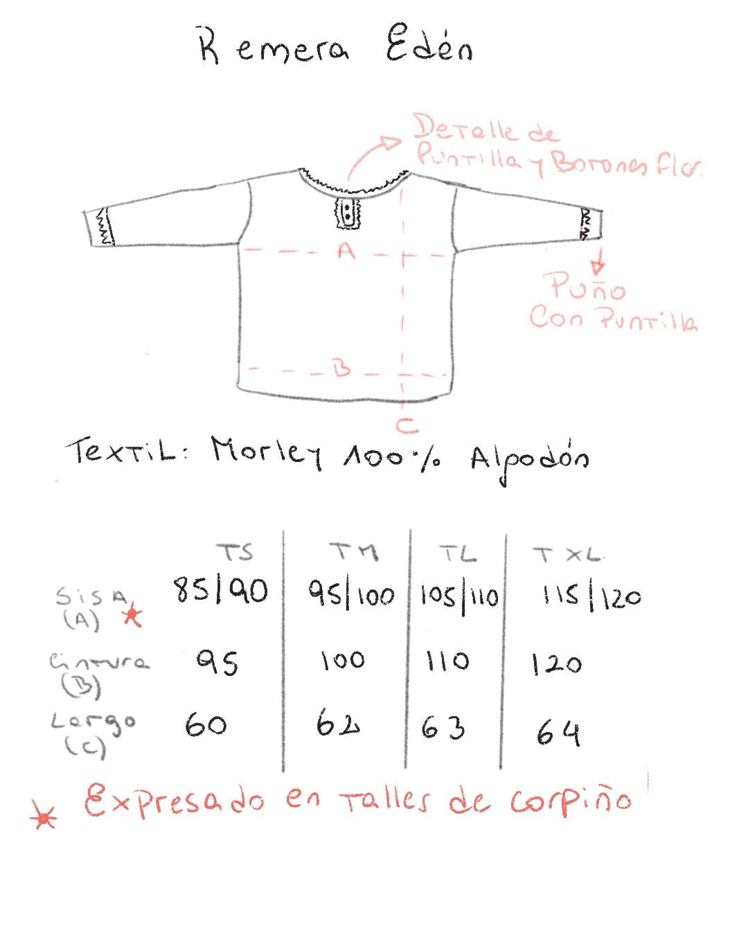 Guía de talles remera Pijama Edén – Qué Tupé
