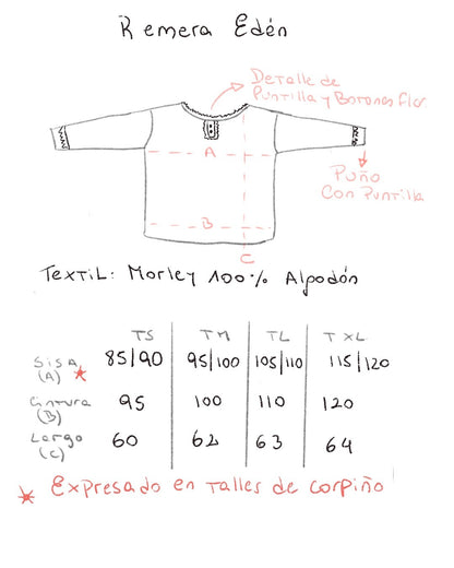 Guía de talles remera Pijama Edén – Qué Tupé