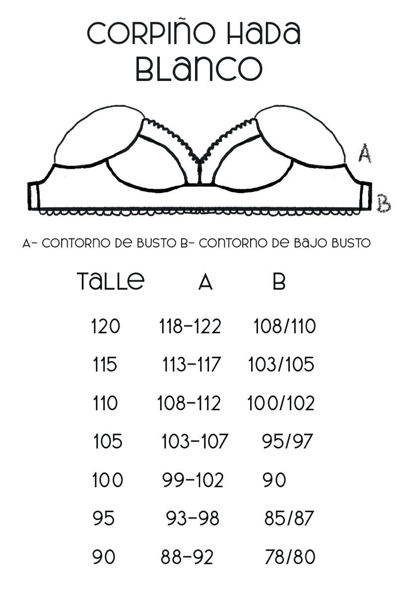 Guía de talles Corpiño Hada blanco – Qué Tupé