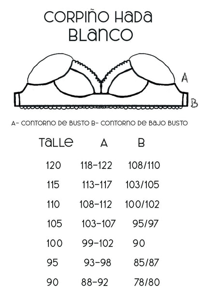 Guía de talles Corpiño Hada blanco – Qué Tupé