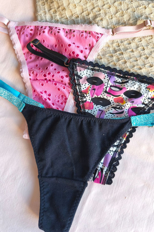 Set completo tres tangas less bretel lurex turquesa – Qué Tupé