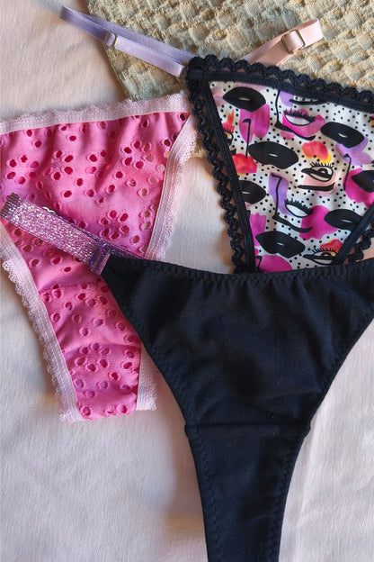 Set completo tres tangas less bretel lurex violeta – Qué Tupé